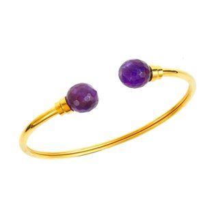 Savvy Cie 18k Gold Plated Faceted Amethyst Open Cuff Bangle Bracelet